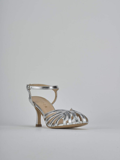 Sandali tacco 6cm pelle argento