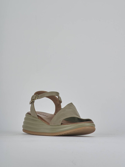 Sandali zeppa tacco 6cm pelle verde