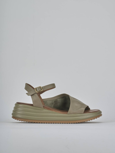 Sandali zeppa tacco 6cm pelle verde