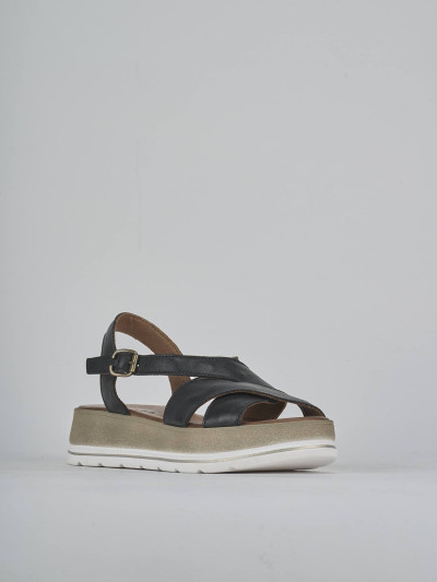 Sandali zeppa tacco 5cm pelle nero