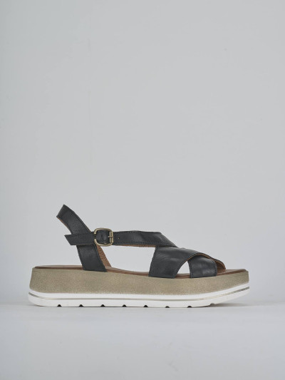 Sandali zeppa tacco 5cm pelle nero