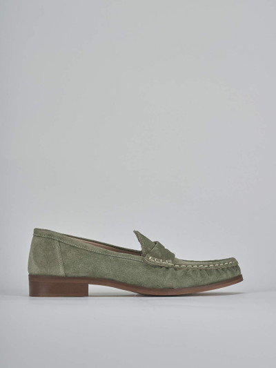 Mocassini tacco 1cm camoscio verde