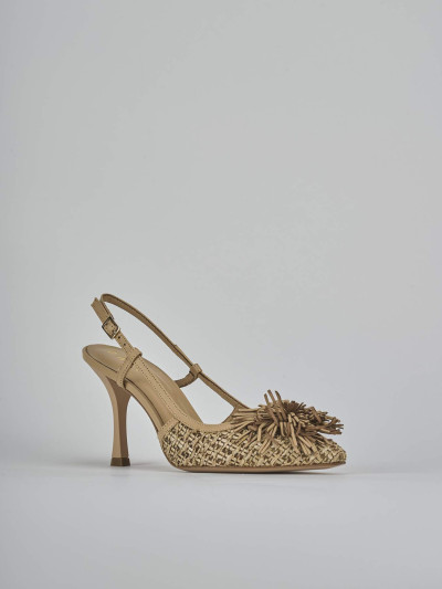 Décolleté e slingback tacco 8cm pelle marrone