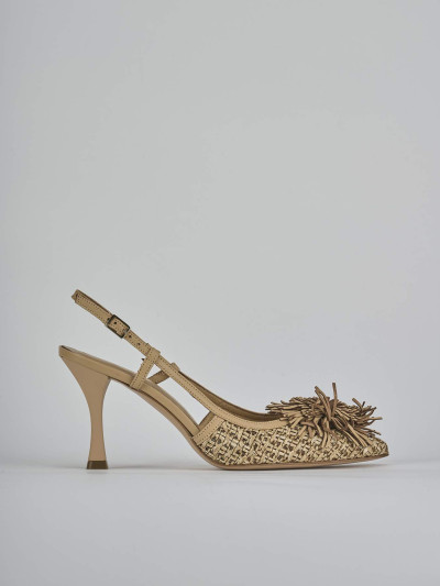Décolleté e slingback tacco 8cm pelle marrone