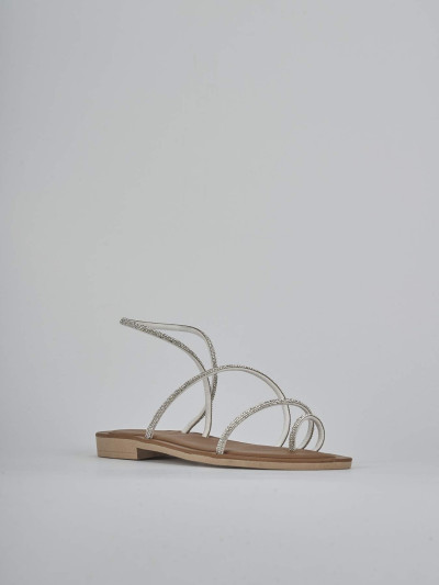 Sandalo tacco 1 cm argento pelle