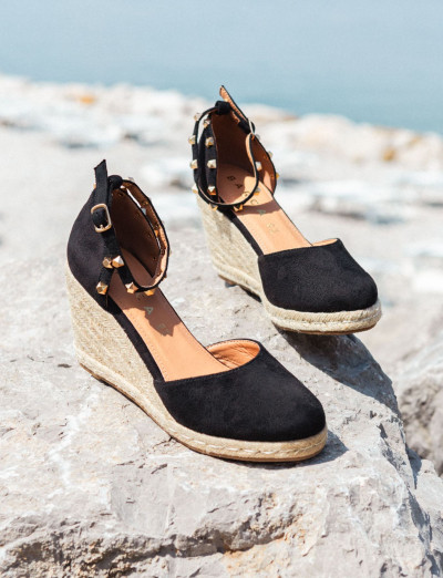 Espadrillas tacco 9cm cam. sosten nero