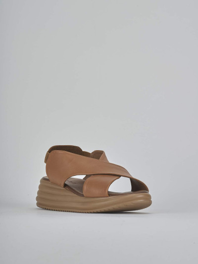 Sandali zeppa tacco 6cm pelle marrone
