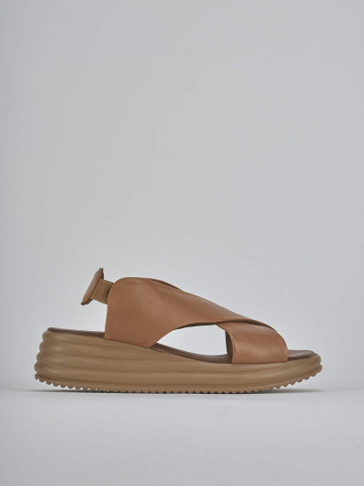 Sandali zeppa tacco 6cm pelle marrone