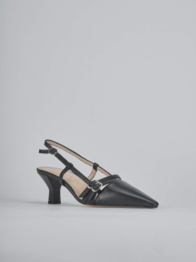 Décolleté e slingback tacco 6cm pelle nero