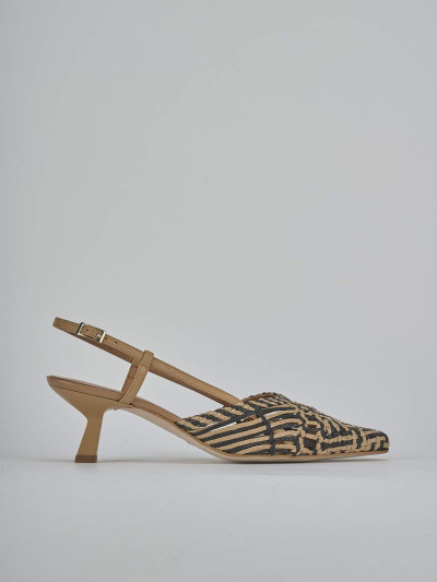 Décolleté e slingback tacco 5cm pelle beige