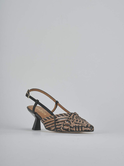 Décolleté e slingback tacco 5cm pelle marrone