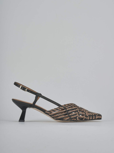 Décolleté e slingback tacco 5cm pelle marrone