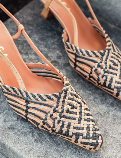 Décolleté e slingback tacco 5cm pelle beige