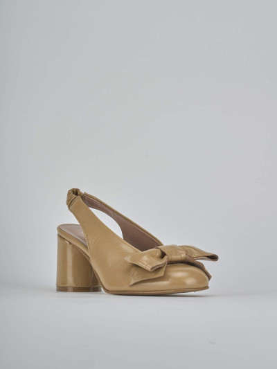 Décolleté e slingback tacco 8cm pelle marrone