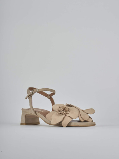 Sandali tacco 4cm camoscio beige