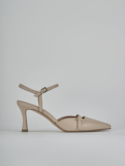 Décolleté e slingback tacco 8cm pelle beige