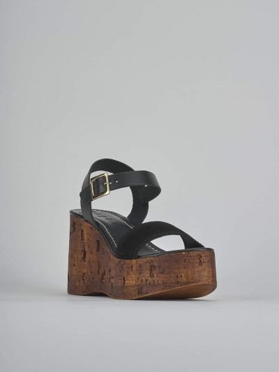 Sandali zeppa tacco 10cm camoscio nero