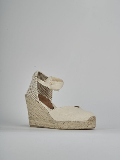 Espadrillas tacco 9cm tessuto beige