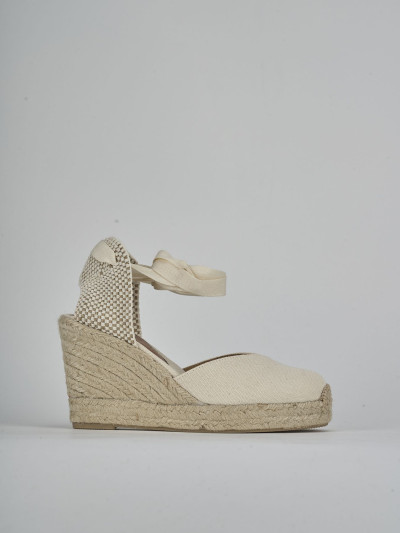 Espadrillas tacco 9cm tessuto beige