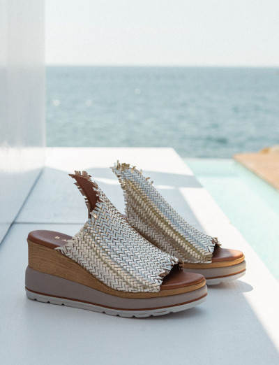Ciabatte tacco 8cm pelle oro