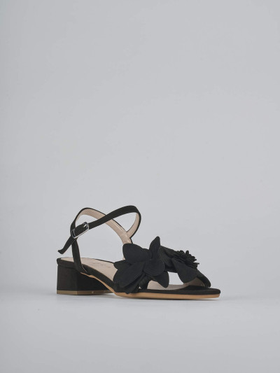 Sandali tacco 3cm camoscio nero
