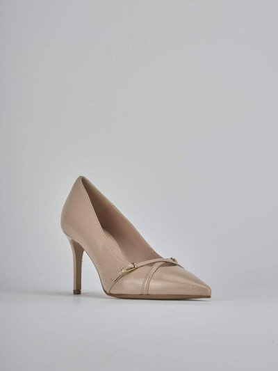 Décolleté e slingback tacco 7cm vernice marrone