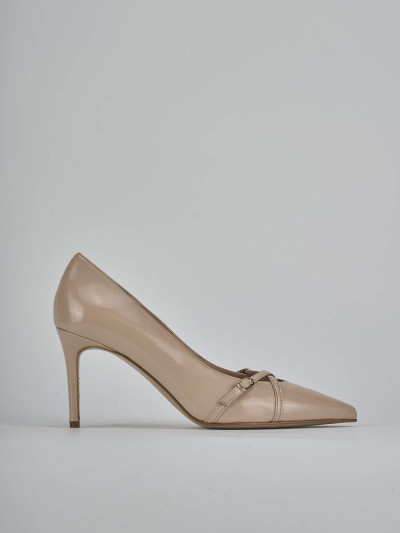 Décolleté e slingback tacco 7cm vernice marrone