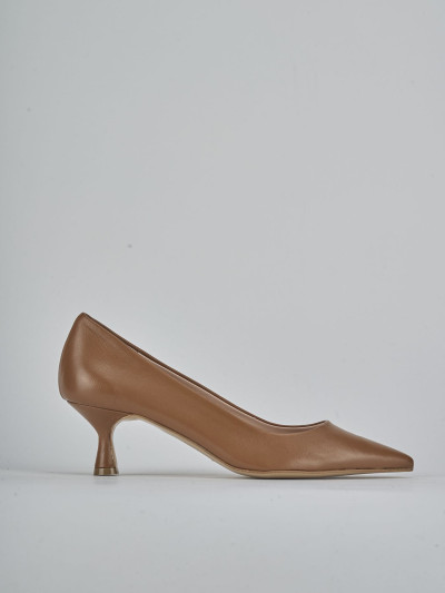 Décolleté e slingback tacco 5cm pelle marrone