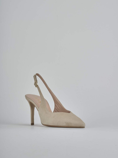 Slingback decolte tacco 7 cm beige camoscio