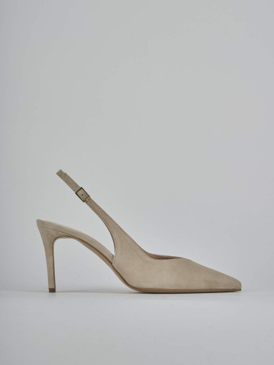 Slingback decolte tacco 7 cm beige camoscio