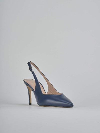 Slingback decolte tacco 7 cm blu pelle