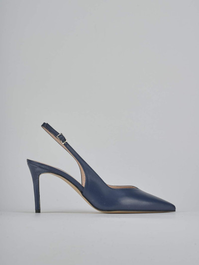 Slingback decolte tacco 7 cm blu pelle