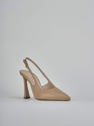 Décolleté e slingback tacco 9cm pelle marrone