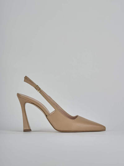 Décolleté e slingback tacco 9cm pelle marrone