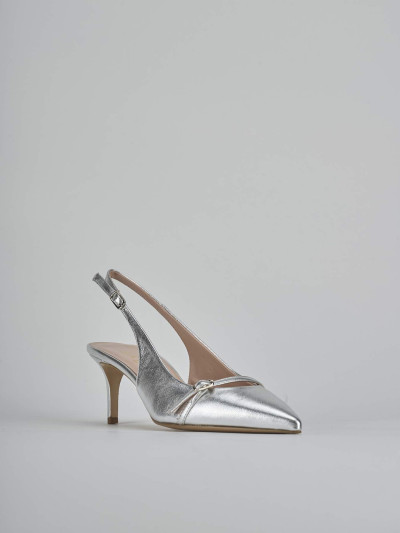 Décolleté e slingback tacco 7cm laminato argento