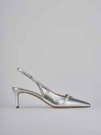 Décolleté e slingback tacco 7cm laminato argento