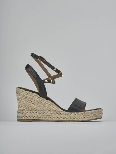 Sandali zeppa tacco 11cm pelle nero