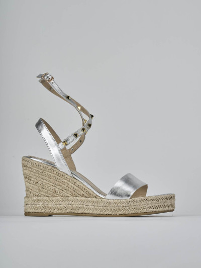 Sandali zeppa tacco 11cm laminato argento