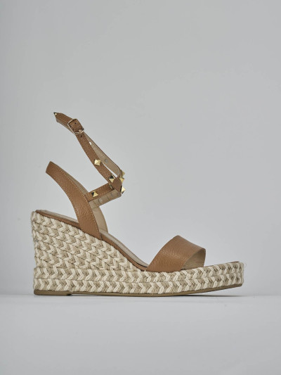 Sandali zeppa tacco 11cm pelle marrone