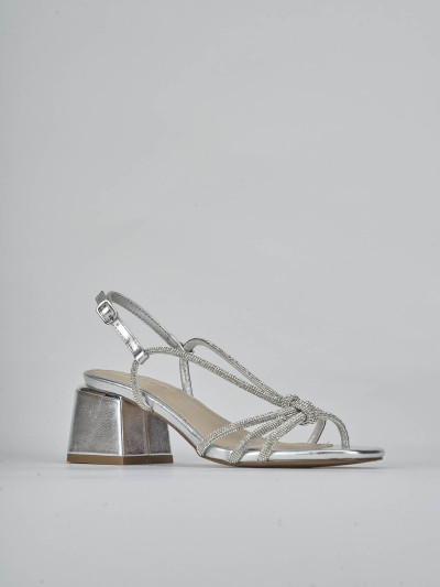 Sandali tacco 5cm pelle argento