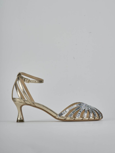 Sandali tacco 9cm laminato oro