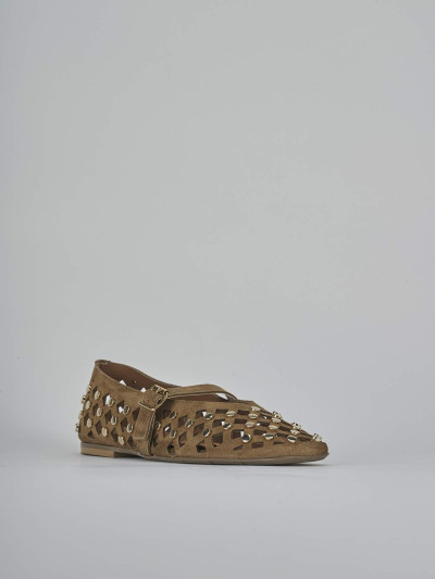 Ballerine tacco 1cm camoscio marrone