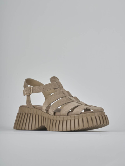 Sandali tacco 4cm camoscio beige