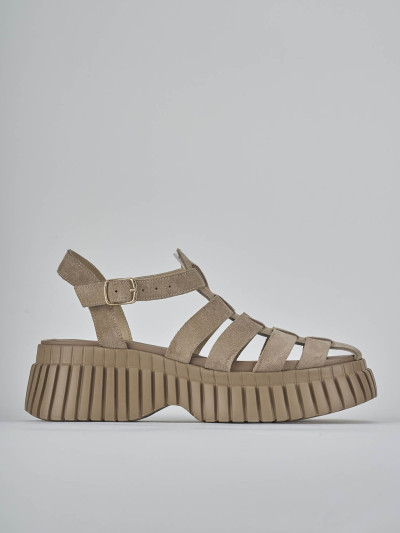 Sandali tacco 4cm camoscio beige