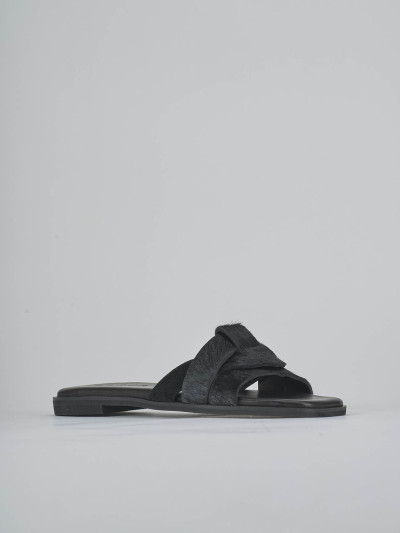 Ciabatte tacco 1cm cavallino nero