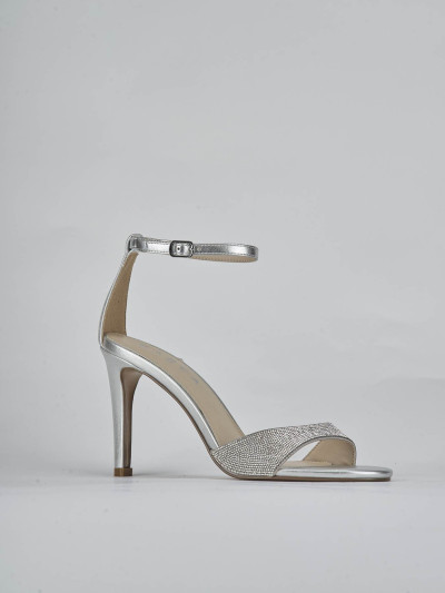 Sandali tacco 8cm pelle argento