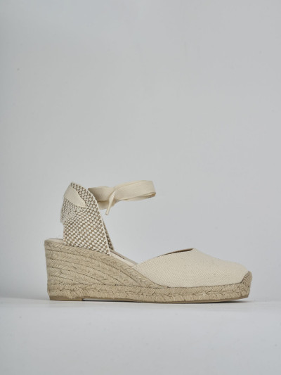 Espadrillas tacco 6cm tessuto beige