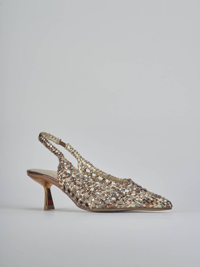 Décolleté e slingback tacco 4cm pelle bronzo