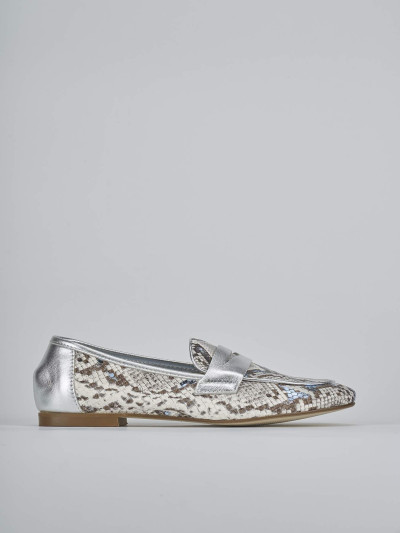 Mocassini tacco 1cm pitone argento