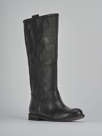 Stivali tacco 1cm pelle nero